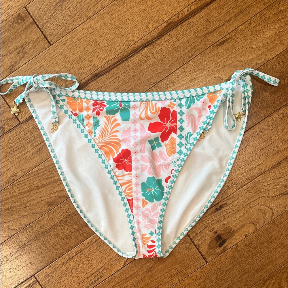 Tropical Print Bikini Bottom Tie Sides With Charms NWT Size XXL